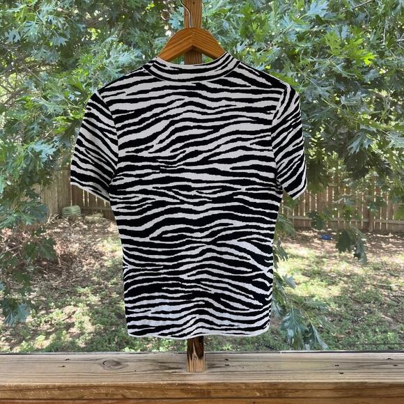 Theory Women's Zebra Print Wool Blend Sweater Tee Black And White Size L - Picture 6 of 8